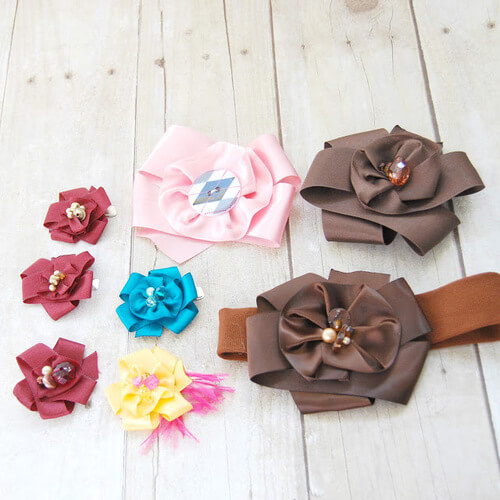 Easy & Cute Satin Ribbon Flower Craft With Buttons & Fabric