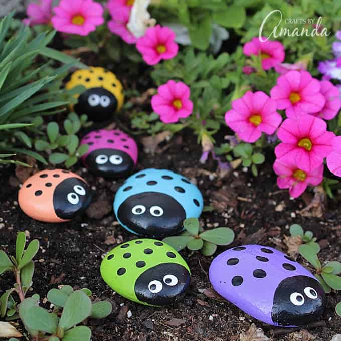 Easy And Fun Colorful Lady Bird Rock Painting For Garden