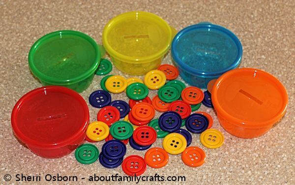 Colorful Button Sorting Cups Craft Activity For Toddlers At Home