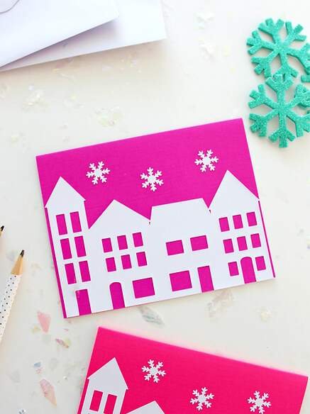 Easy & Simple Paper Christmas Village Card Craft Idea Winter Crafts With Paper 