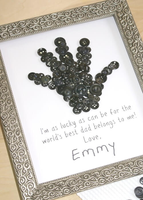 Simple Button Handprint Art Idea For Father's Day