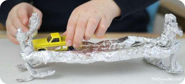 Easy Car Bridge Stem Activities with Aluminum Foil For Toddlers & Kids Stem Activities with Aluminum Foil
