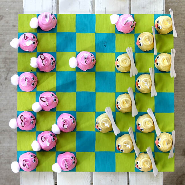 Easy Checker Game Board Craft Idea Using Egg Cartons