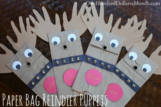 Easy Christmas Reindeer Puppet Craft For Kid With Paper Bag