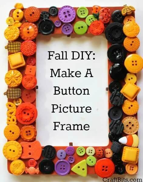 Easy Fall Picture Frame Decoration Craft Using Colorful Buttons