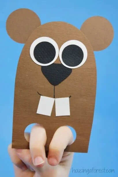 Easy Groundhog Finger Puppet From Paper Craft Groundhog Day Crafts For Kids