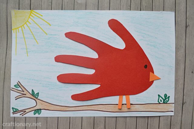 Easy Handprint Cardinal Bird Craft