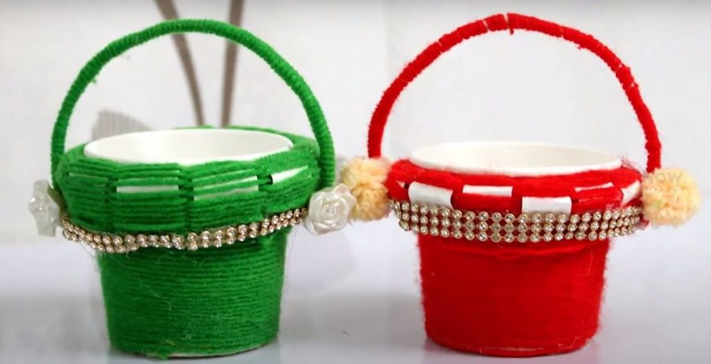 Easy Paper Cup And Wool Weaving Basket Craft For Toddlers Paper Cup And Weaving Crafts