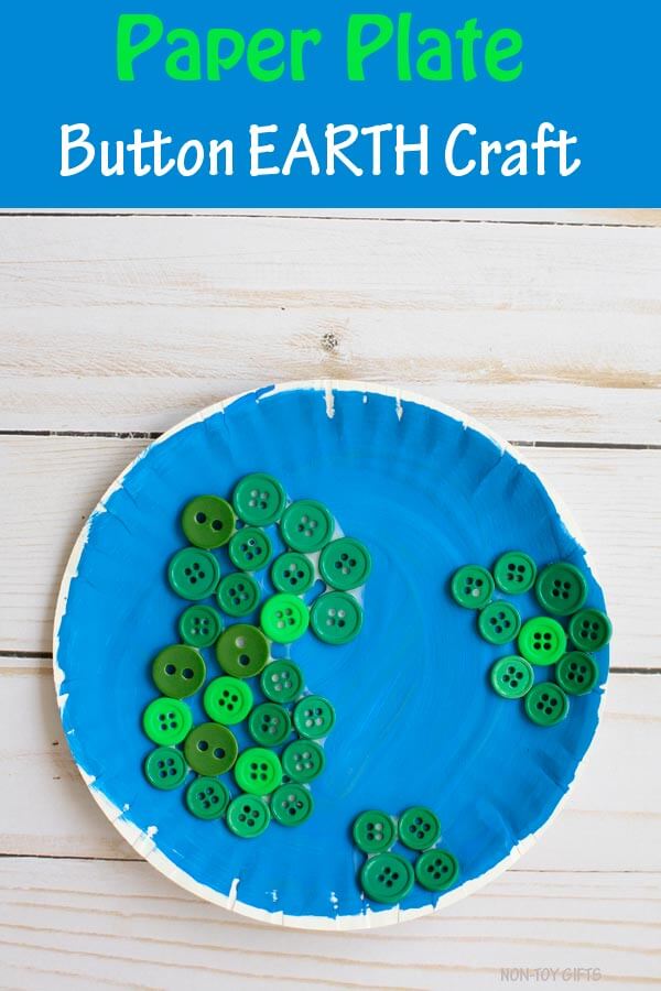 Easy Paper Plate Button Earth Craft For PreschoolersButton crafts with paper plate