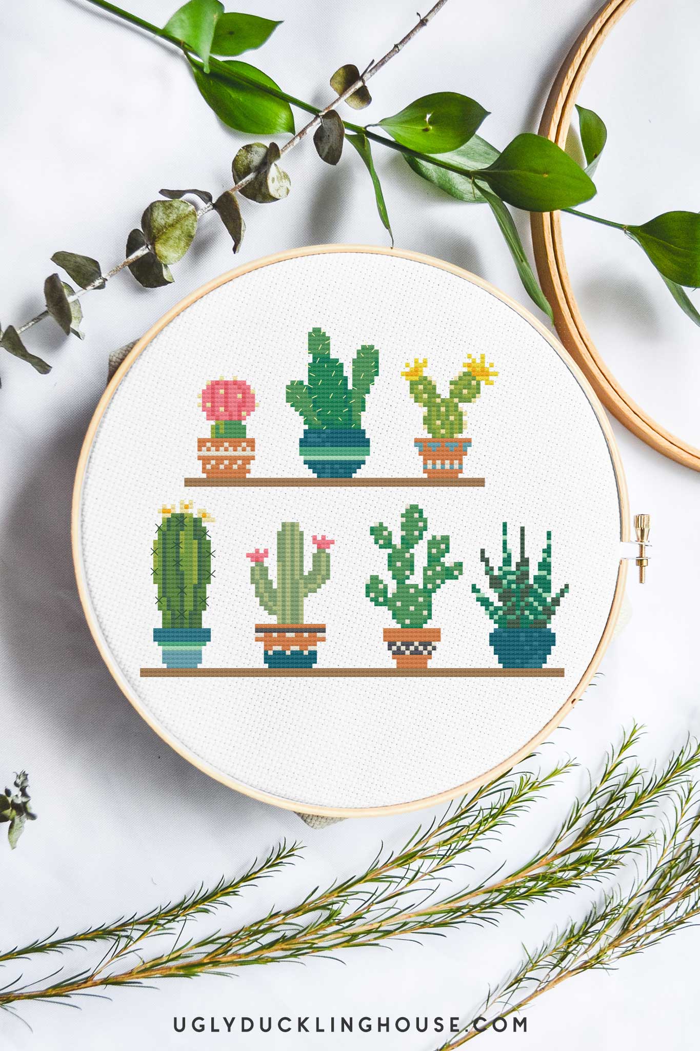 Easy-Peasy Cactus Themed Cross Stitching Design