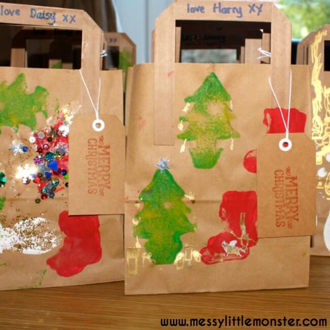 Easy-Peasy Christmas Tree Printed Paper Bag Art Idea