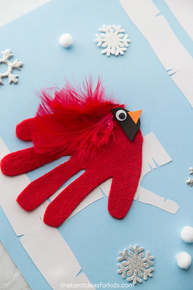 Easy-Peasy Handprint Wintery Cardinal Craft Idea Cardinal Craft For Kids