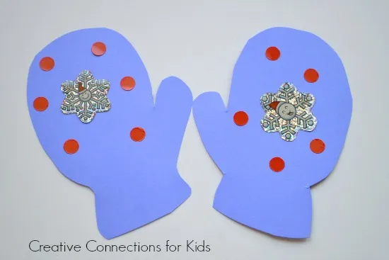 Easy Snowflake Sticker Paper Mitten Craft for KidsWinter Mitten Craft For Preschoolers