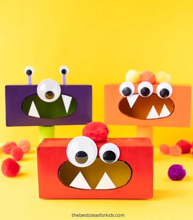 Easy Tissue Box And Pom-Pom Monster Craft For ToddlersRecycled Tissue Box Monster Crafts