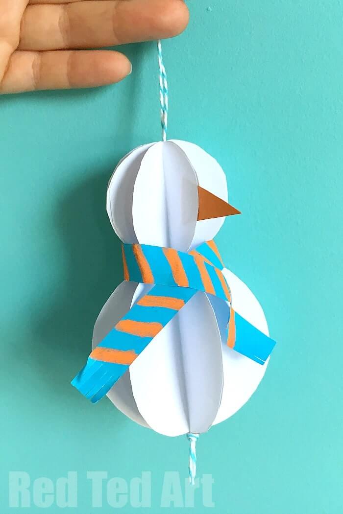 Easy-To-Make 3-D Paper Snowman Craft Idea for Kids Winter Ornaments Craft 
