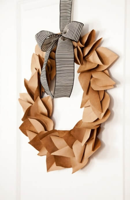 Easy-to-Make Brown Paper Bag Wreath Craft Idea