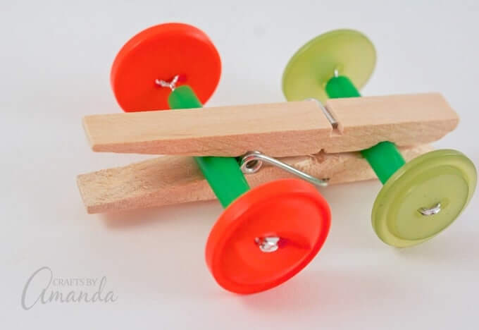 Easy to Make Clothespin Car Craft With Buttons & Straw Button Crafts For Preschoolers