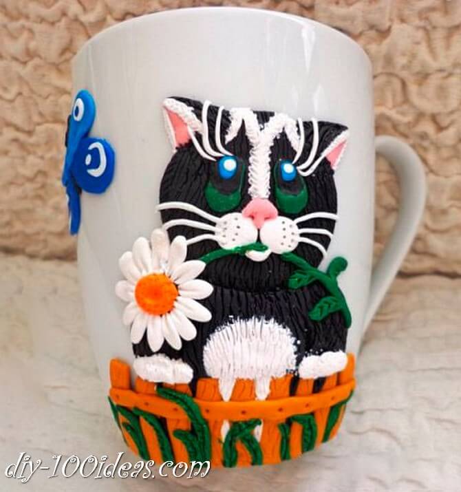 Easy-To-Make Cute Cat Mug Clay Art Idea