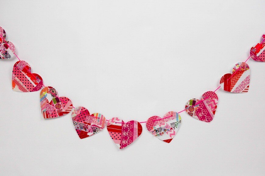 Easy To Make Cute Washi Tape Heart Garland Craft Easy Washi Tape Garland craft Ideas