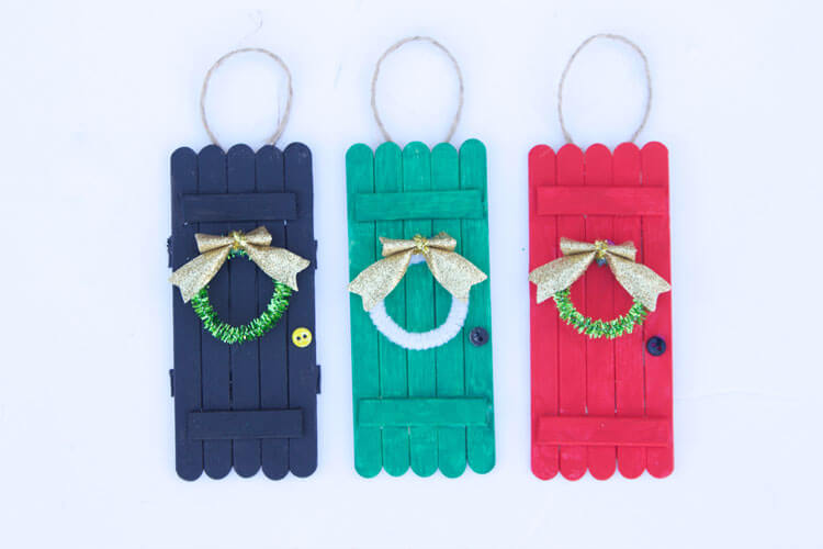 Easy to Make Door Ornaments Craft With Popsicle Sticks, Small Buttons & Mini Wreath