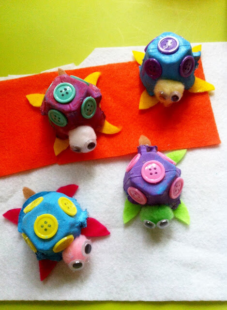 Easy To Make Egg Carton Turtle Craft Using Buttons