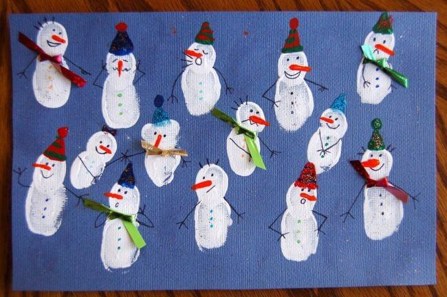 Easy-To-Make Fingerprint Snowman Art Idea For KidsWinter Handprint & Footprint Art & Craft Ideas For Kids 