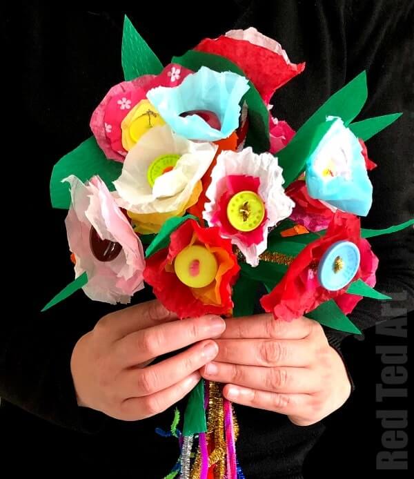 Easy To Make Flower Bouquet Button Craft Using Tissue Paper Flower Bouquet Button Craft Using Tissue Paper