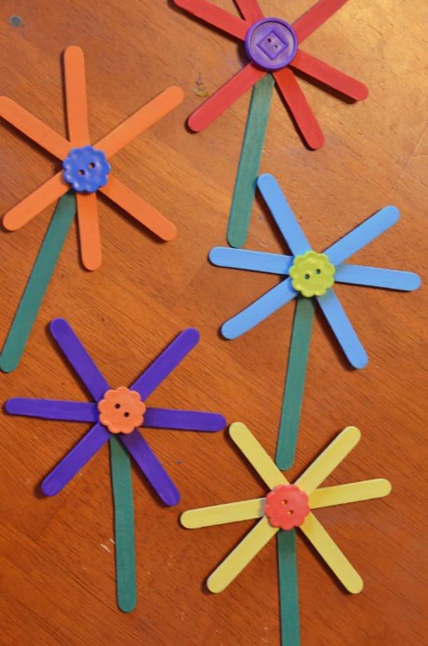Easy To Make Flower Popsicle Stick Button Craft For Kids