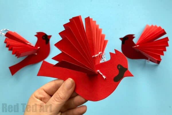 Easy-To-Make Paper Cardinal Ornament Craft For Kids Cardinal Craft For Kids