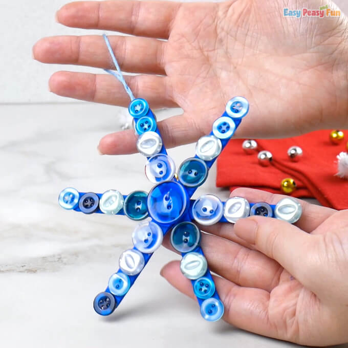 Easy-To-Make Snowflake Craft Idea For Kids Using Buttons DIY Winter Button Crafts