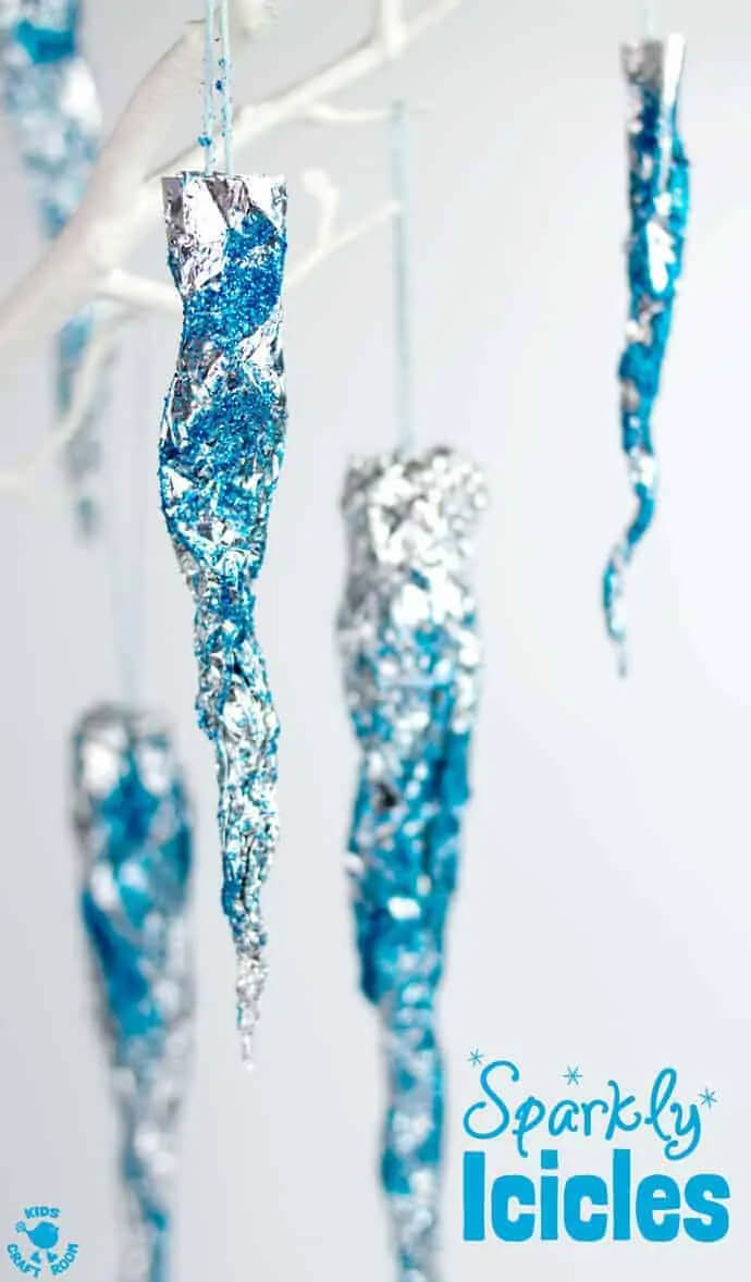 Easy-To-Make Sparkly Icicles Ornament Craft Idea For Kids