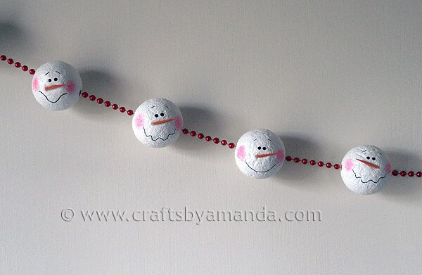 Easy-To-Make Styrofoam Snowman Garland Idea Styrofoam Balls Crafts &amp; Ornaments for Christmas