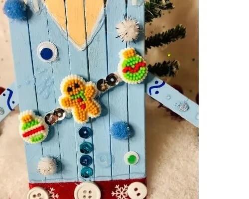Easy Ugly Sweater Craft With Popsicle Stick, Pom Pom & Buttons Easy Crafts With button &amp; popsicle Sticks