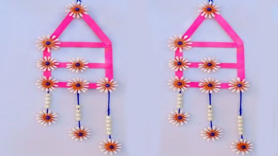 Easy Wall Hanging Decoration Craft With Popsicle Stick & Earbuds