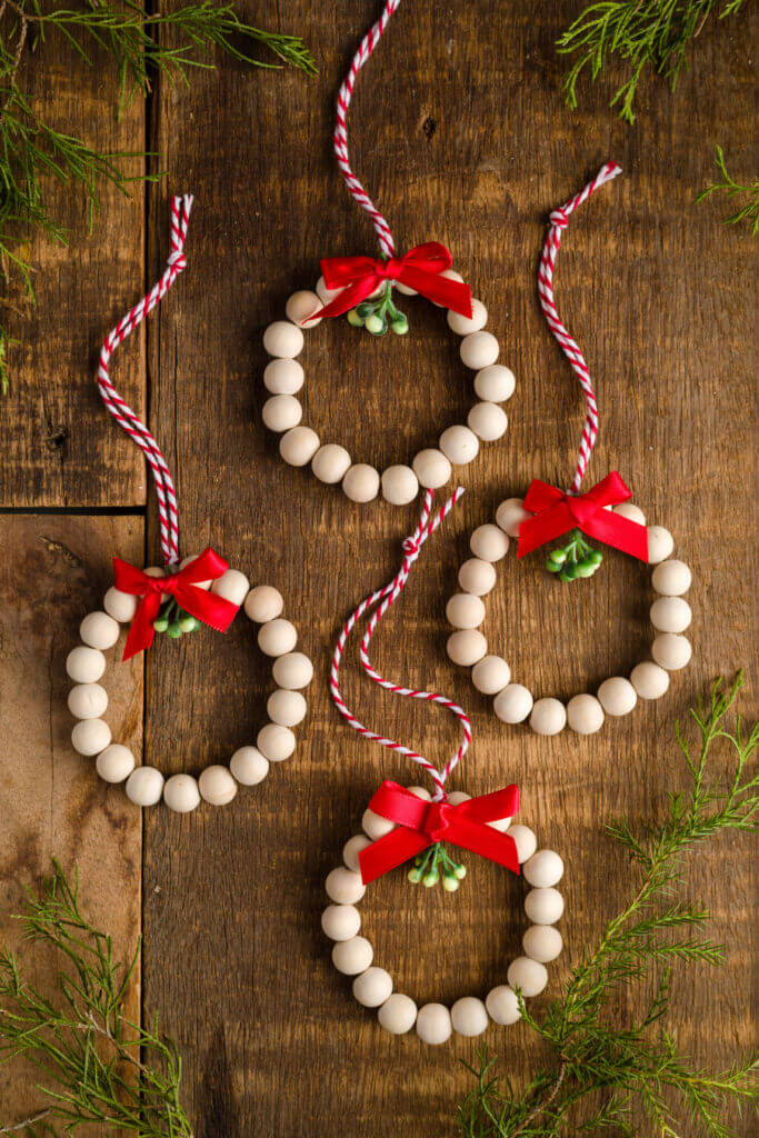 Mini Christmas Ornament Wreath Craft With Wooden Beads