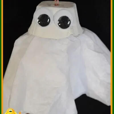 Egg Carton Ghost Puppet Craft Idea For Halloween
