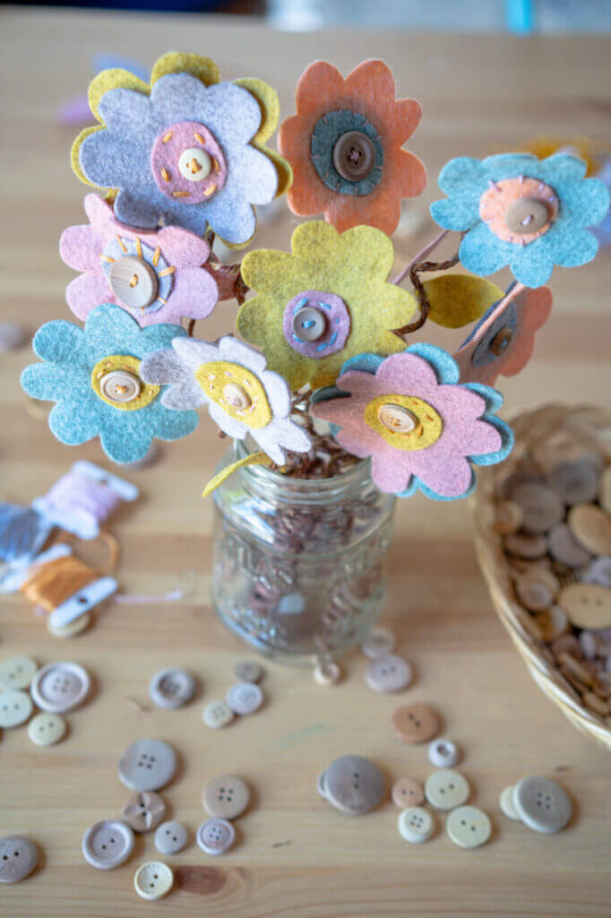 Felt Button Flower Bouquet Sewing Craft Project For Kids