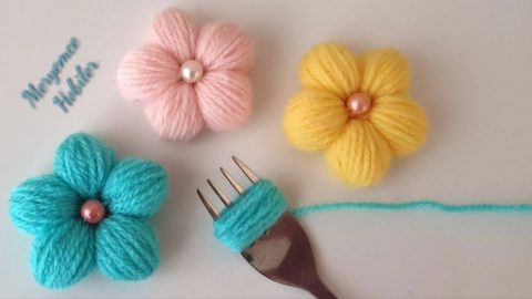 Five Petal Woolen Flower Craft DIY