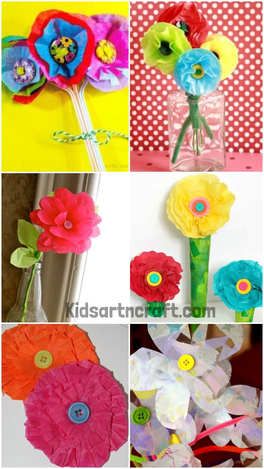 Flower Bouquet Button Craft Using Tissue Paper