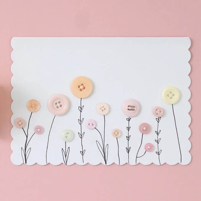 Flower Garden Sewing Card Idea With Buttons On Paper