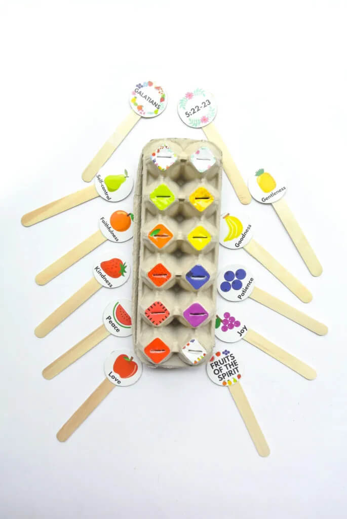 Fruit Matching Egg Carton & Popsicle Stick Activity Idea For Toddlers