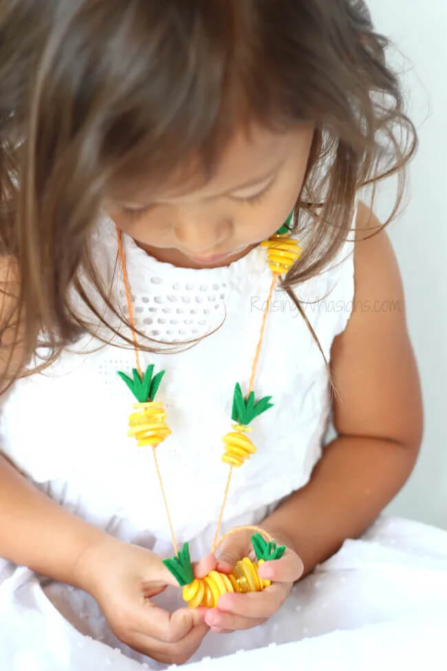 Fun & Cute Button Pineapple Necklace Craft To Make With Parents Button Crafts For Preschoolers
