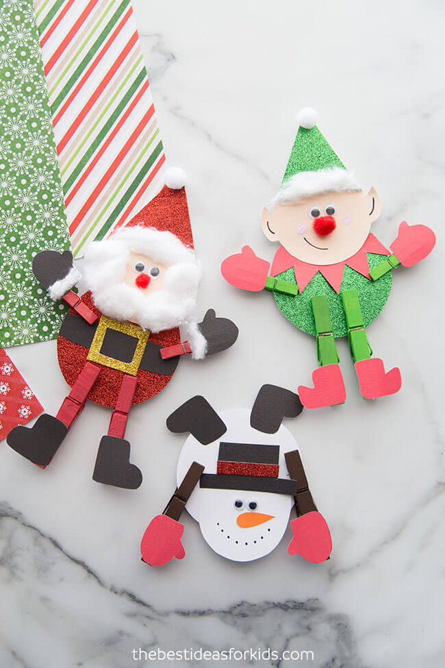 Fun And Easy Christmas Characters Paper And Clothespin Craft For Toddlers