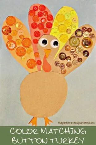 Fun Color Matching Button Turkey Craft Activity For KidsThanksgiving Button Crafts(14 images)