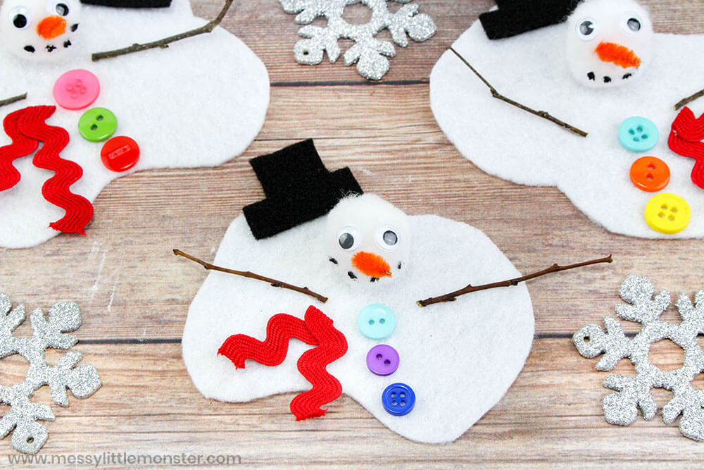 Fun Melting Snowman Winter Craft Using Buttons & Pipecleaners