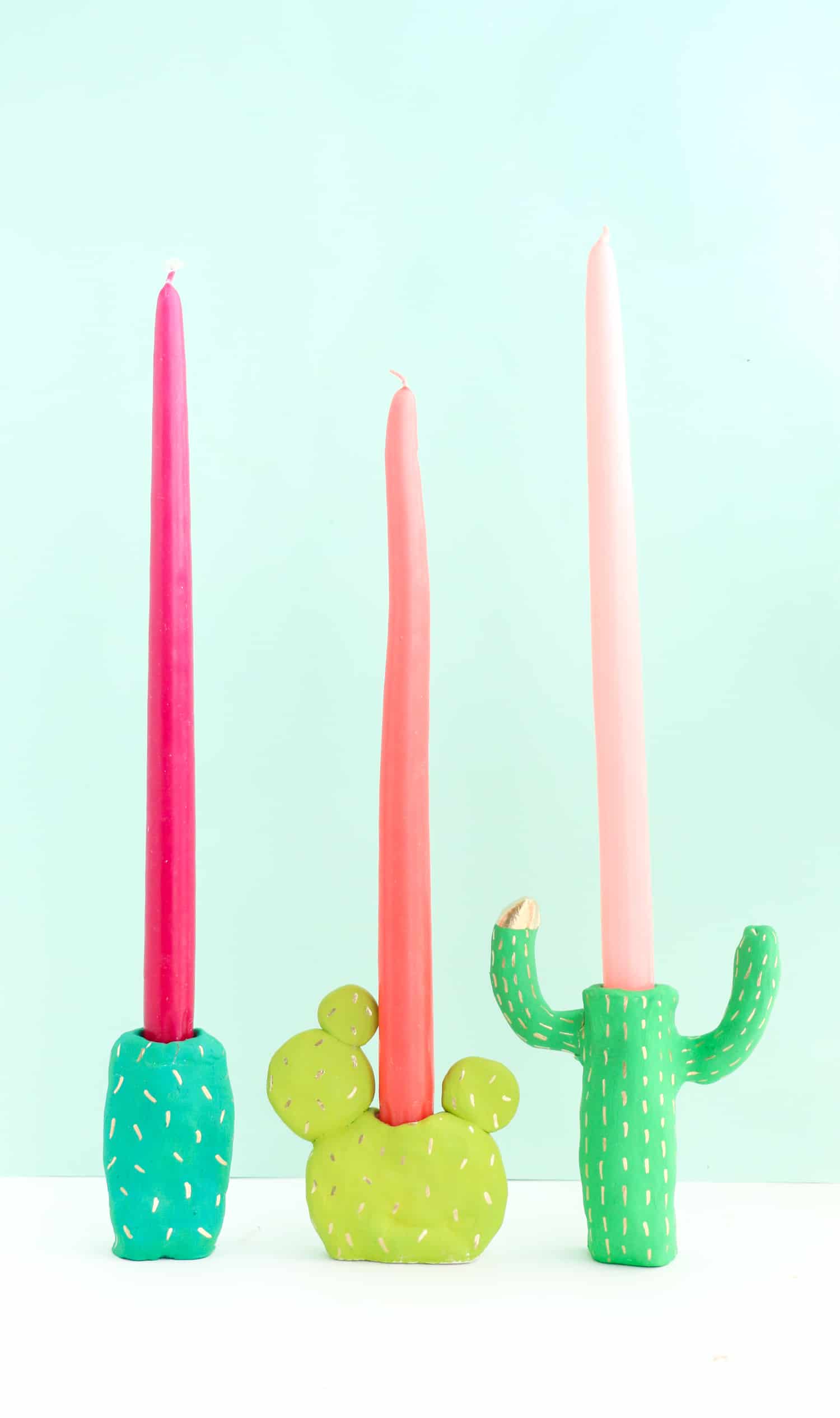 Fun-To-Make Cactus-Shaped Candle Holders Using Clay