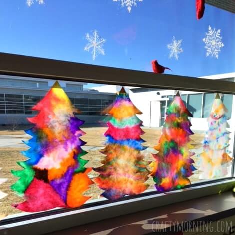 Fun-To-Make Colorful Christmas Tree Shaped Suncatchers With Coffee FiltersBeautiful Winter Crafts With Coffee Filter