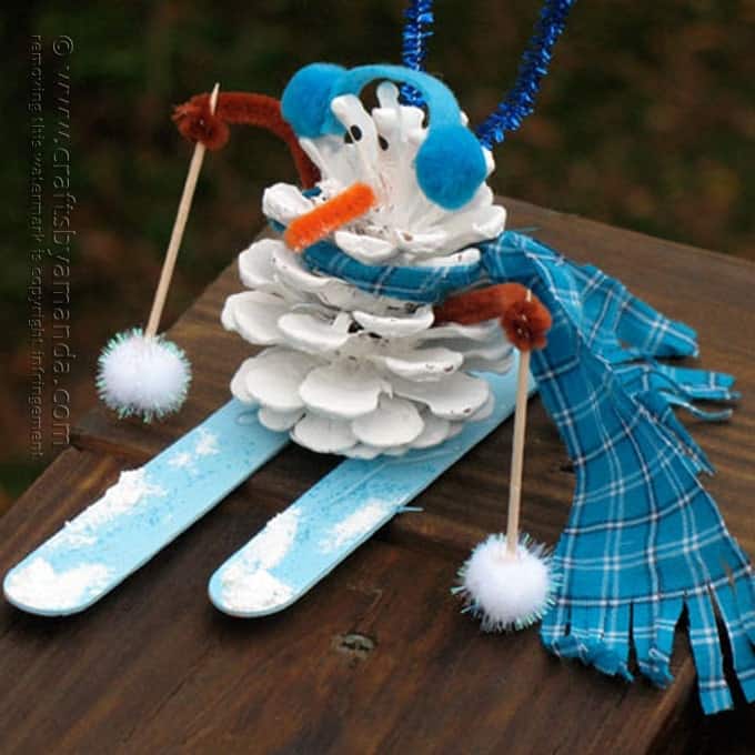 Fun-To-Make Cute Pinecone Snowman Craft Idea For Kids Winter Ornaments Craft 