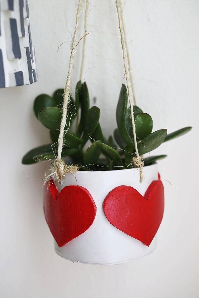 Fun-To-Make Heart Embroidered Wall hanging Planter Craft Using Clay