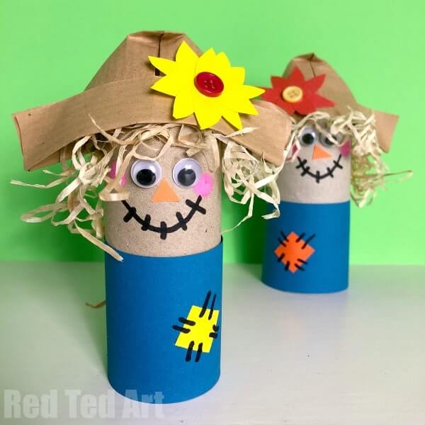 Fun To Make Toilet Paper Roll Scarecrow Craft  Idea Using Googly Eyes & Glue